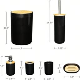 KORVIXA 6 Pcs Bathroom Sink Bamboo Set in Black - thumbnail 2
