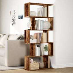 Berkfield Home Room Divider Bookcase 5-Tier Old Wood 70x24x161 cm Engineered Wood in Brown - Size: 70 x 24 x 161 cm - thumbnail 4