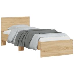 Berkfield Home Bed Frame with Headboard Sonoma Oak 90x190 cm Single Engineered wood in Brown - thumbnail 4