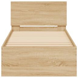 Berkfield Home Bed Frame with Headboard Sonoma Oak 90x190 cm Single Engineered wood in Brown - thumbnail 5