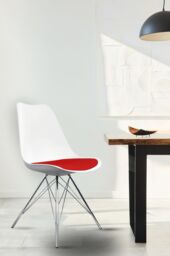 Fusion Living Soho Plastic Dining Chair with Chrome Metal Legs in Red