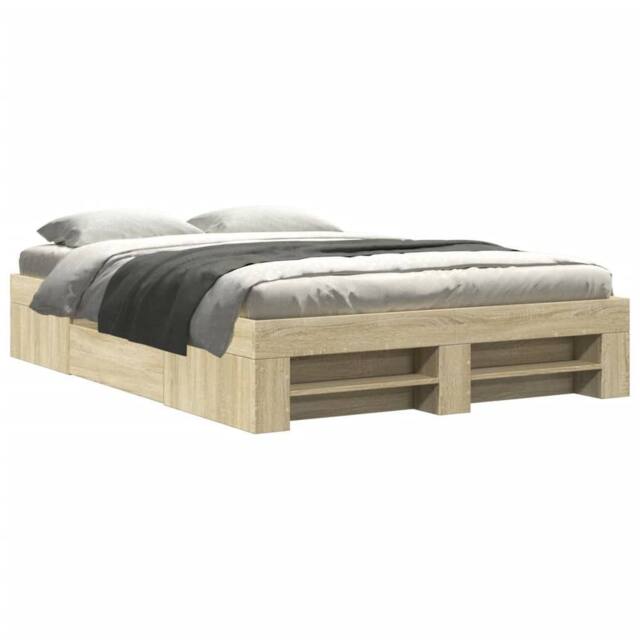 Berkfield Home Bed Frame without Mattress Sonoma Oak 140x190 cm Engineered Wood in Light Tan - image 1