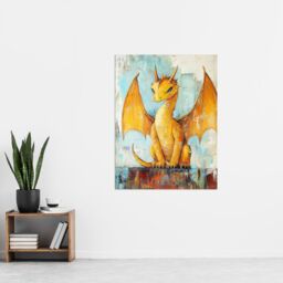 "Artery8 Cute Yellow Dragon with Big Wings Oil Painting Wall Art Print - Size: W24"" x H32""" - thumbnail 4