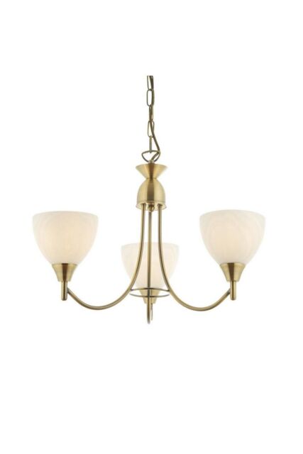 Netlighting Alton 3 Light Multi Arm Ceiling Pendant Antique Brass Opal Glass E14 in Gold - image 1