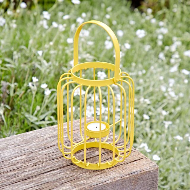 Paper High Colourful Iron Lantern Tea Light Holder in Yellow - image 1
