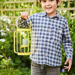 Paper High Colourful Iron Lantern Tea Light Holder in Yellow - thumbnail 3