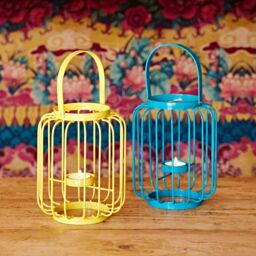 Paper High Colourful Iron Lantern Tea Light Holder in Yellow - thumbnail 5