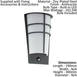 Loops IP44 Outdoor Wall Light & PIR Sensor Anthracite Steel 2.5W Built in LED in Metallics - thumbnail 2