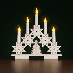 Marco Paul Wooden Star Christmas Candle Bridge with 5 Faux Candle Arch in White