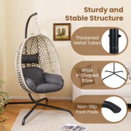 Costway C Frame Hammock Chair Stand Heavy Duty Metal Hammock Stand in Black - thumbnail 8