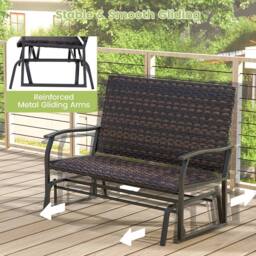 Costway Outdoor Glider Bench 2-Person Rattan Rocking Chair Garden Loveseat in Brown - thumbnail 8