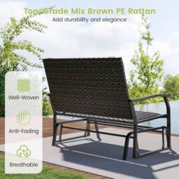 Costway Outdoor Glider Bench 2-Person Rattan Rocking Chair Garden Loveseat in Brown - thumbnail 6