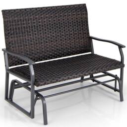 Costway Outdoor Glider Bench 2-Person Rattan Rocking Chair Garden Loveseat in Brown - thumbnail 2