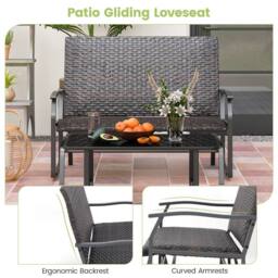 Costway Outdoor Glider Bench 2-Person Rattan Rocking Chair Garden Loveseat in Brown - thumbnail 9