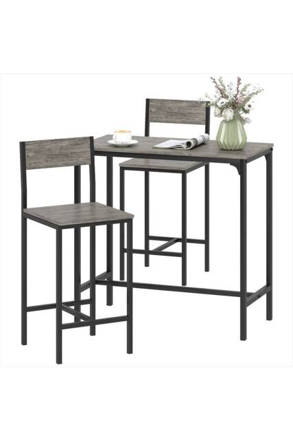 ERGOVEXA 3-Piece Bar Table Set with 2 Stools, Charcoal grey - image 1