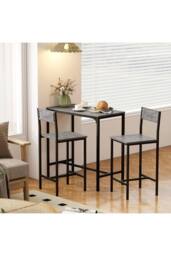 ERGOVEXA 3-Piece Bar Table Set with 2 Stools, Charcoal grey - thumbnail 5