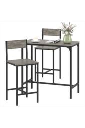 ERGOVEXA 3-Piece Bar Table Set with 2 Stools, Charcoal grey