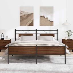 Berkfield Home Metal Bed Frame without Mattress Brown Oak 160x200 cm - thumbnail 2
