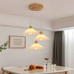 Goeco Modern Pendant Lamp, Pleated Fabric Shade, Vintage Style Chandeliers in White - thumbnail 2
