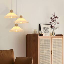 Goeco Modern Pendant Lamp, Pleated Fabric Shade, Vintage Style Chandeliers in White - thumbnail 6