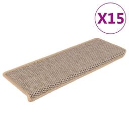 Berkfield Home Stair Mats Self-adhesive Sisal-Look 15 pcs 65x21x4 cm Light Beige - Size: Medium - thumbnail 1