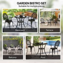NESTLUNE 3PCs Bistro Set, Aluminium Garden in Black - Size: 100 cm x 15 cm - thumbnail 3