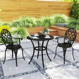 NESTLUNE 3PCs Bistro Set, Aluminium Garden in Black - Size: 100 cm x 15 cm - thumbnail 6