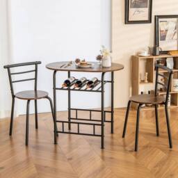 VOGREX 3PCS Bar Table & 2 Chairs with Storage Shelf in Brown - thumbnail 3