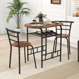 VOGREX 3PCS Bar Table & 2 Chairs with Storage Shelf in Brown - thumbnail 4