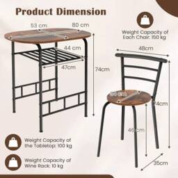 VOGREX 3PCS Bar Table & 2 Chairs with Storage Shelf in Brown - thumbnail 2