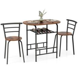 VOGREX 3PCS Bar Table & 2 Chairs with Storage Shelf in Brown