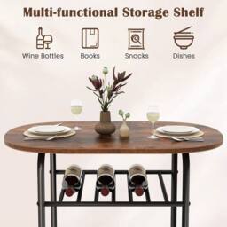VOGREX 3PCS Bar Table & 2 Chairs with Storage Shelf in Brown - thumbnail 5