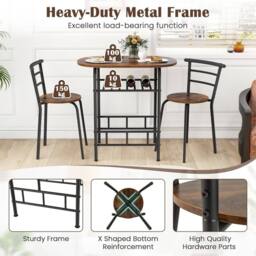 VOGREX 3PCS Bar Table & 2 Chairs with Storage Shelf in Brown - thumbnail 6