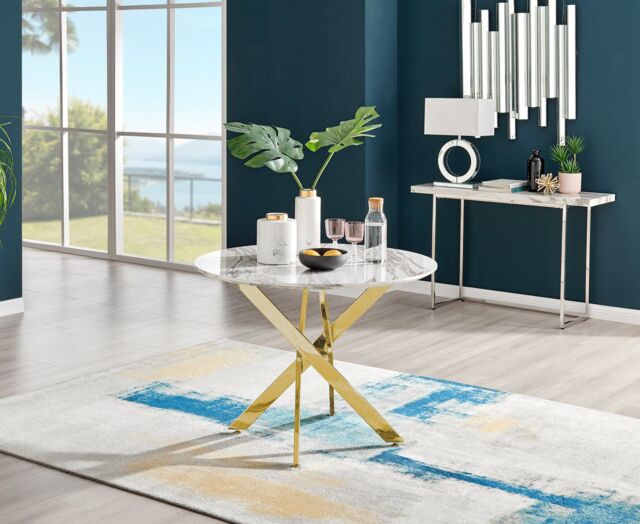 FurnitureboxUK Novara 100cm Round 4-Seater Dining Table With Gold Chrome Legs in Off-White - image 1
