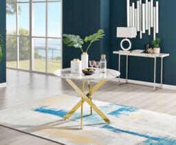 FurnitureboxUK Novara 100cm Round 4-Seater Dining Table With Gold Chrome Legs in Off-White - thumbnail 1