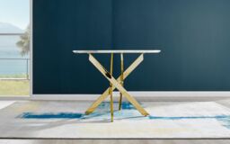 FurnitureboxUK Novara 100cm Round 4-Seater Dining Table With Gold Chrome Legs in Off-White - thumbnail 7
