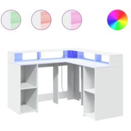 Berkfield Home Desk with LED Lights White 130x130x91 cm Engineered Wood - Size: 130 x 130 x 91 cm - thumbnail 1