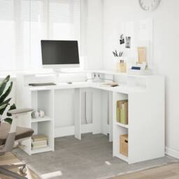 Berkfield Home Desk with LED Lights White 130x130x91 cm Engineered Wood - Size: 130 x 130 x 91 cm - thumbnail 4