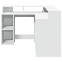 Berkfield Home Desk with LED Lights White 130x130x91 cm Engineered Wood - Size: 130 x 130 x 91 cm - thumbnail 6