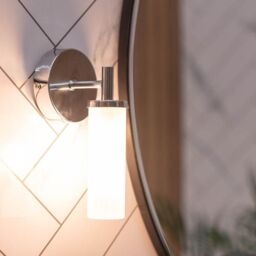 ValueLights Canya Single IP44 Rated Bathroom Frosted Reeded Glass Wall Light in Silver - thumbnail 3