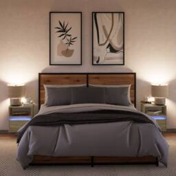 Berkfield Home Wall-mounted Bedside Cabinets with LED Lights 2 pcs Sonoma Oak in Tan - thumbnail 4