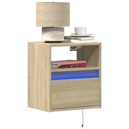 Berkfield Home Wall-mounted Bedside Cabinets with LED Lights 2 pcs Sonoma Oak in Tan - thumbnail 2