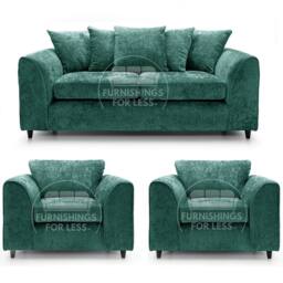 Furnishings For Less UK Monaco Chenille Fabric 3 Piece Sofa Suite - 3 Seater & 2 Armchairs in Teal - thumbnail 1