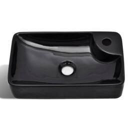 Berkfield Home Ceramic Bathroom Sink Basin with Faucet Hole Black - thumbnail 3