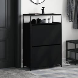 Berkfield Home Shoe Cabinet Black 75x34x112 cm Engineered Wood - Size: 75 x 34 x 112 cm - thumbnail 3