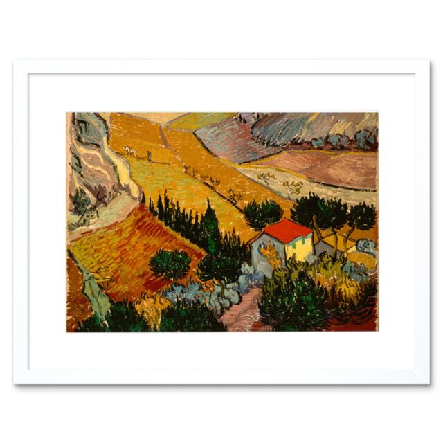 "Artery8 Wall Art Print Van Gogh Landscape With House Ploughman Artwork Framed 9X7 Inch in White - Size: W7"" x H9""" - image 1