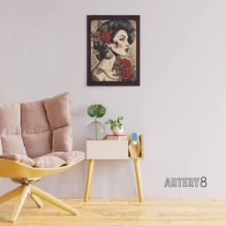 "Artery8 Pin Up Floral Rockabilly Tattoo Style Canvas Wall Art Print in Red - Size: W24"" x H32""" - thumbnail 3