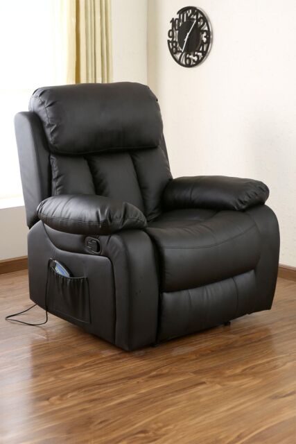 More4Homes Chester Bonded Leather Manual Recliner Chair with Heat & Massage in Black - image 1