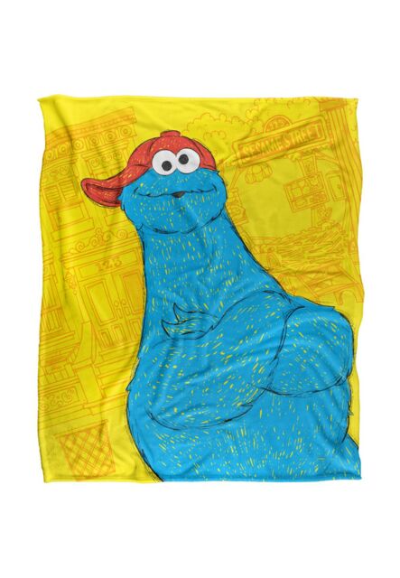 Sesame Street Big Cookie Monster On The Street Silky Touch Super Soft Throw Blanket 152 X 127 cm in White - image 1