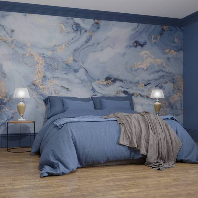 Superfresco Easy Gilded Stone Navy Gold Print To Order 3m x 2.8m Mural - image 1